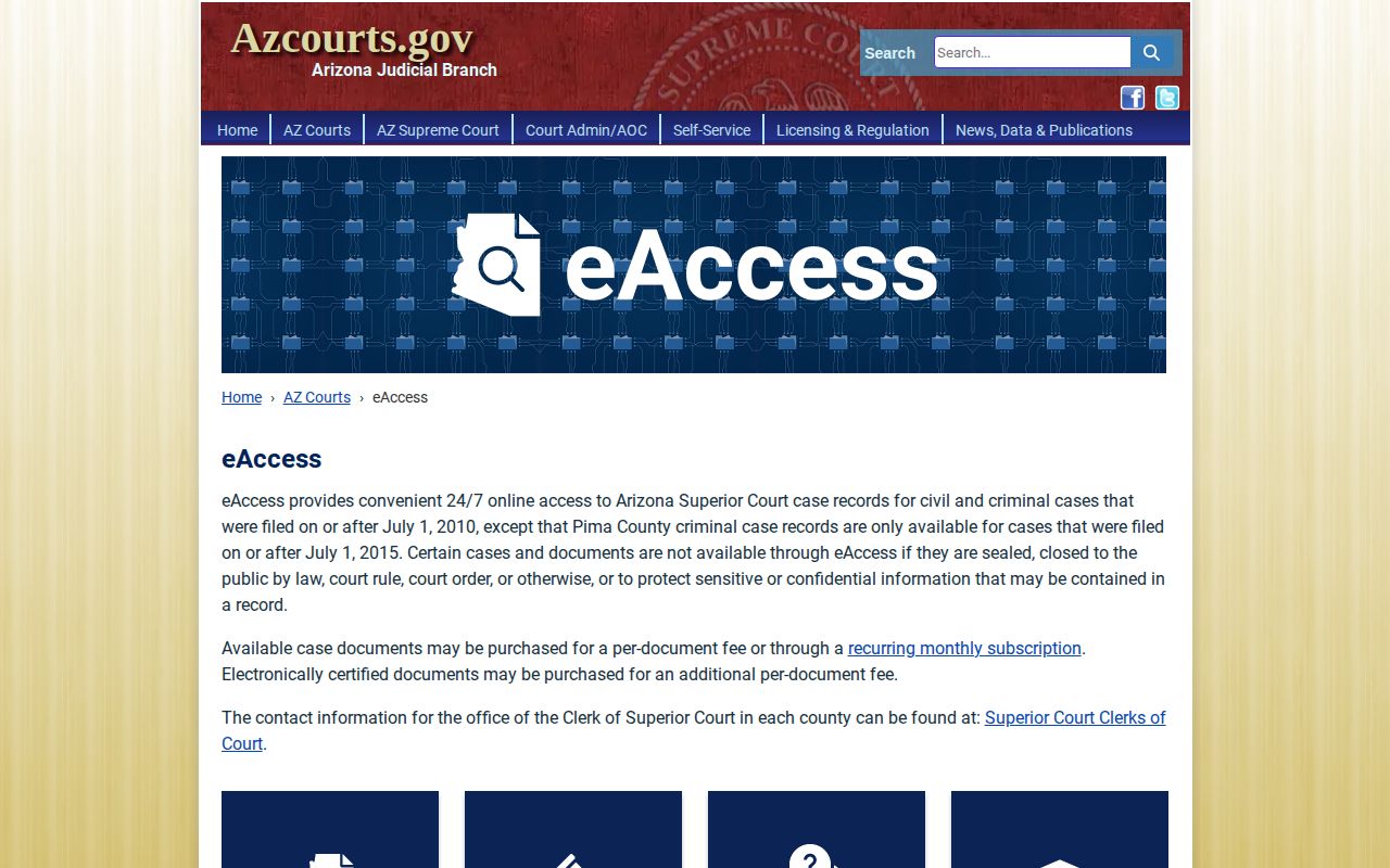Arizona Courts eAccess page for court record follow-up